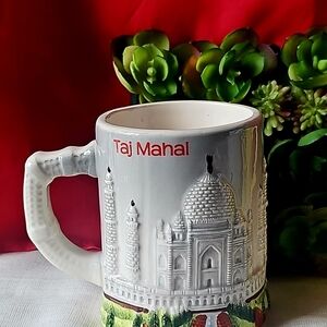 Taj Mahal Embossed 12 Oz. Coffee Mug - Gray and White